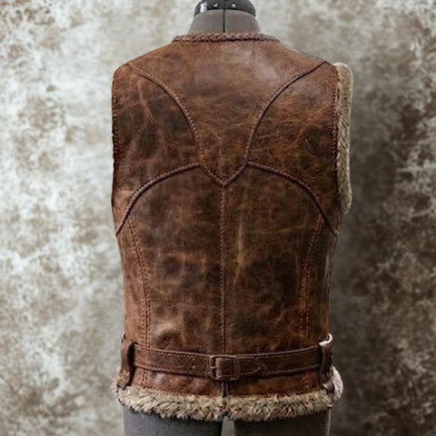 Men's Viking Leather Vest Brown | Barbarian Fur Vest | Treven Leather