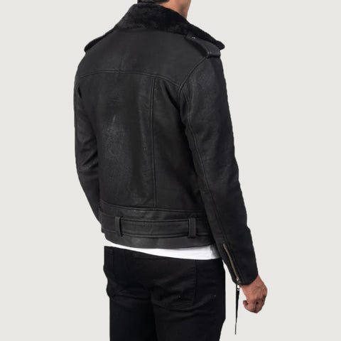 Furton Distressed Black Leather Biker Jacket