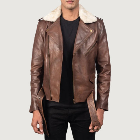 Furton Brown Leather Biker Jacket