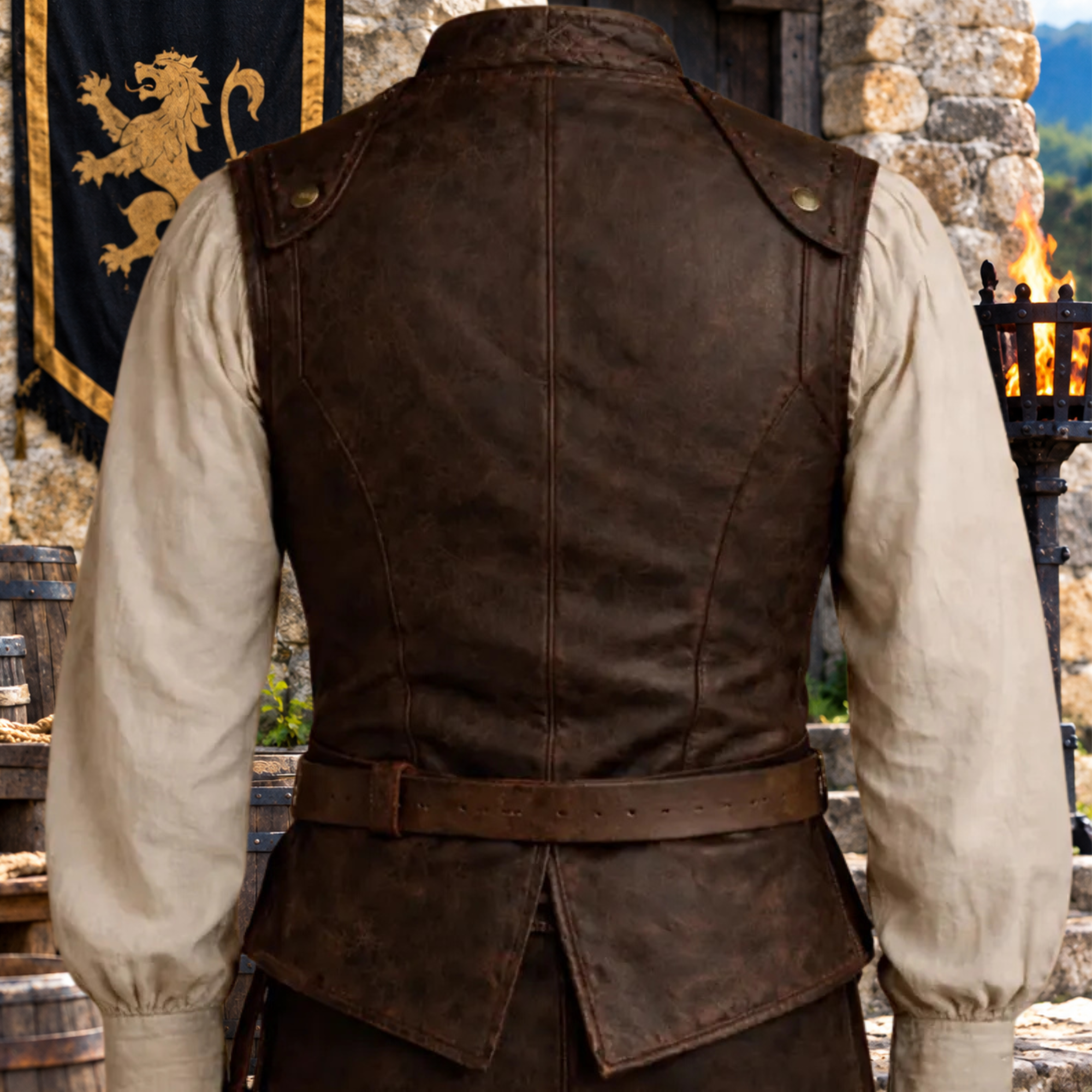 Men’s Vintage Brown Leather Medieval Lace-Up Vest