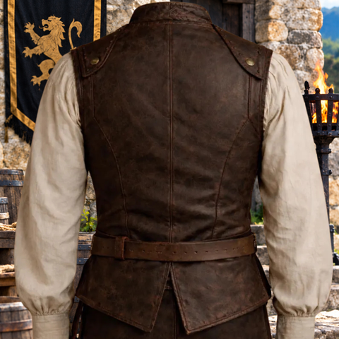 Men’s Vintage Brown Leather Medieval Lace-Up Vest