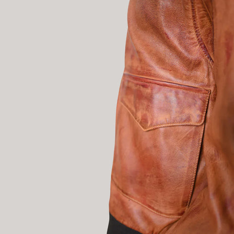 Distressed Bomber Brown Leather Jacket