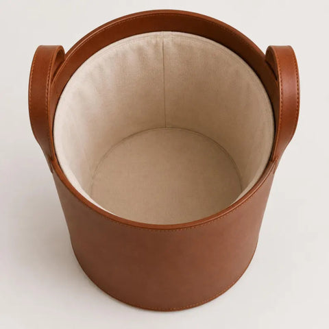 Genuine Leather Storage Basket with Handles – Blanket Basket, Laundry & Home Organizer