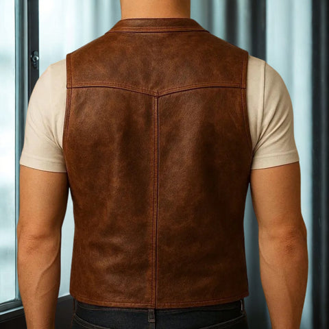 Men's Black Formal Leather Vest | Vintage Lapel Waistcoat | Treven