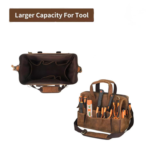 Genuine Leather Tool Tote Bag - Heavy Duty Craft & Workshop Tote | Treven Leather