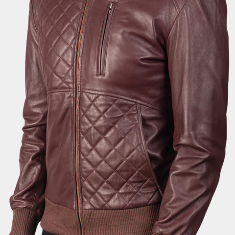 Moda Maroon Leather Bomber Jacket