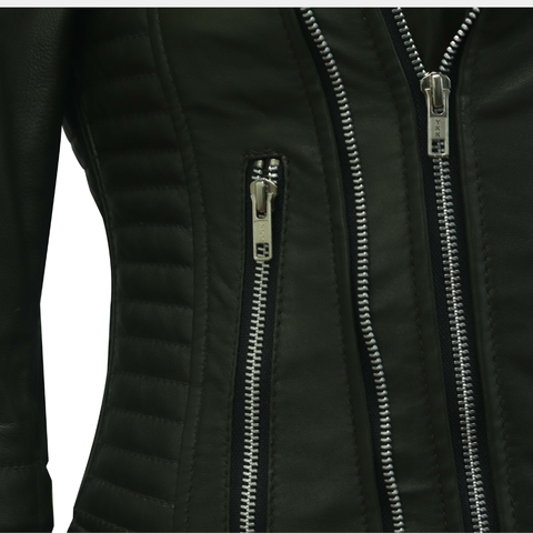 Charlotte Burnt Green Leather Jacket