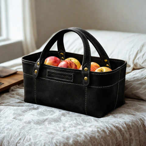 Genuine Leather Storage Baskets - Handmade Nesting Market Totes | Treven Leather