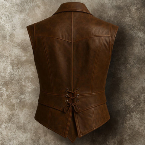 Men's Brown Leather Vest Lace-Up - Vintage Pirate Steampunk Waistcoat