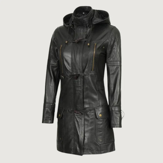 Lisa Womens Black Hooded Coat