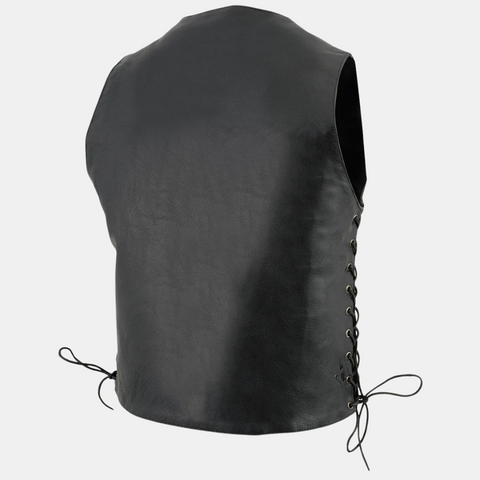 Men's Classic V-Neck Black Motorcycle Leather Vest