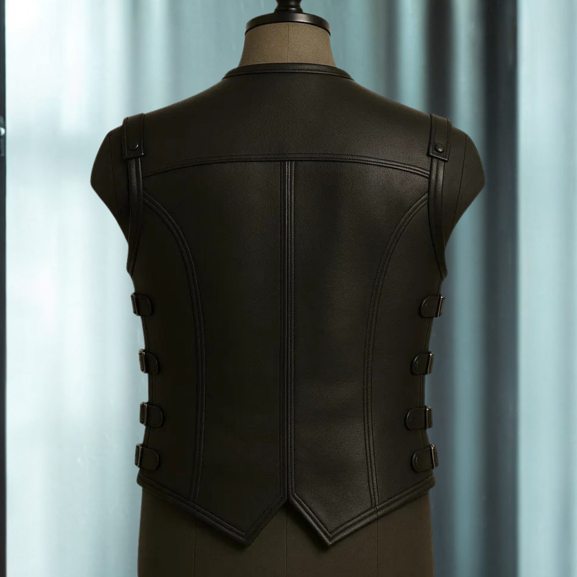 Men's Brown Leather Buckle Vest | Vintage Western Waistcoat | Treven