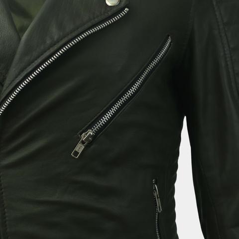 Charlotte Burnt Green Leather Jacket
