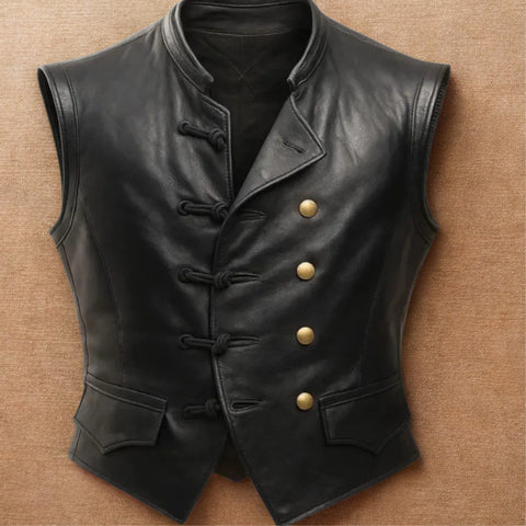 Men's Vintage Brown Leather Vest | Pirate Toggle Waistcoat | Treven Leather