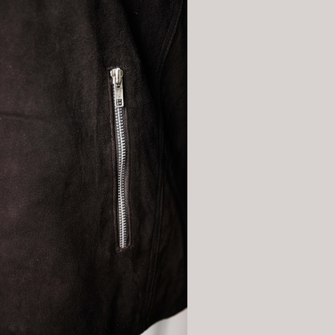 Black Shearling Suede Bomber Jacket