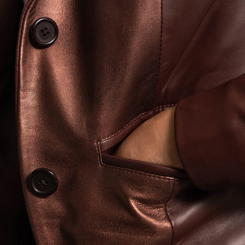 Ruby Metallic Maroon Leather Blazer