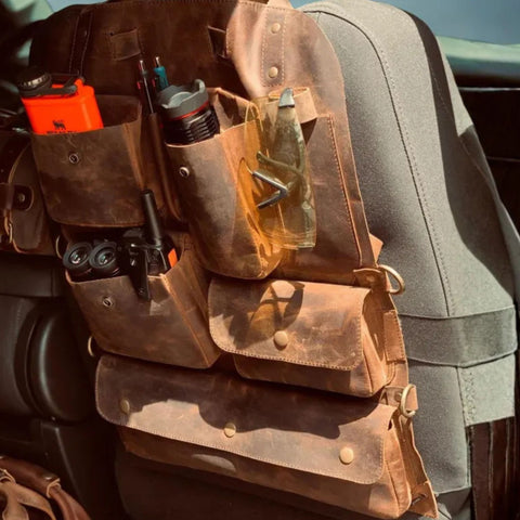Genuine Leather Car Seat Back Organizer - Tactical Truck Seat Storage | Treven Leather