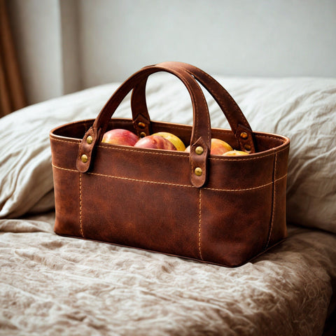 Genuine Leather Storage Baskets - Handmade Nesting Market Totes | Treven Leather
