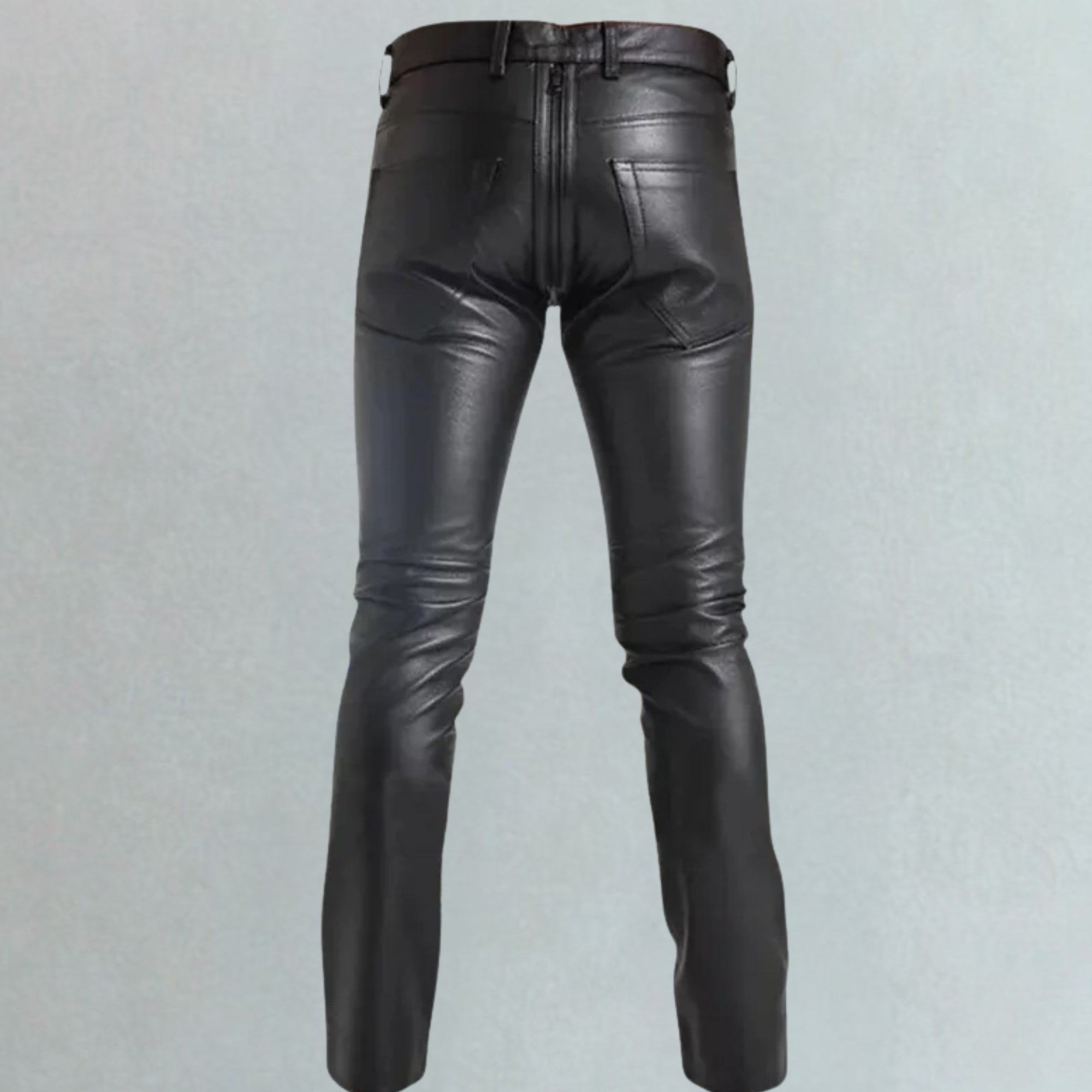 Treven Leather Men's Black Genuine Leather Pants | Slim Fit Biker Pants with Back Zipper
