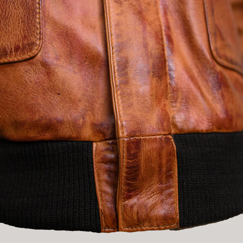 Distressed Bomber Brown Leather Jacket