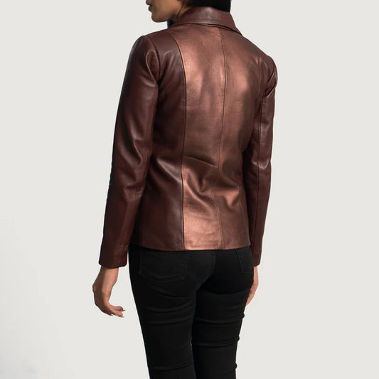 Ruby Metallic Maroon Leather Blazer