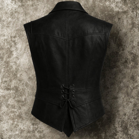 Men's Brown Leather Vest Lace-Up - Vintage Pirate Steampunk Waistcoat
