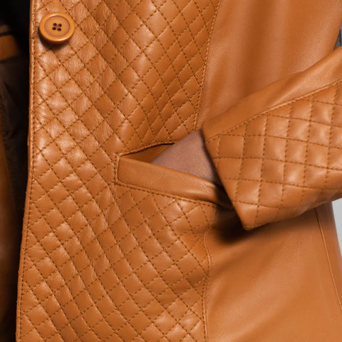 Cora Quilted Brown Leather Blazer