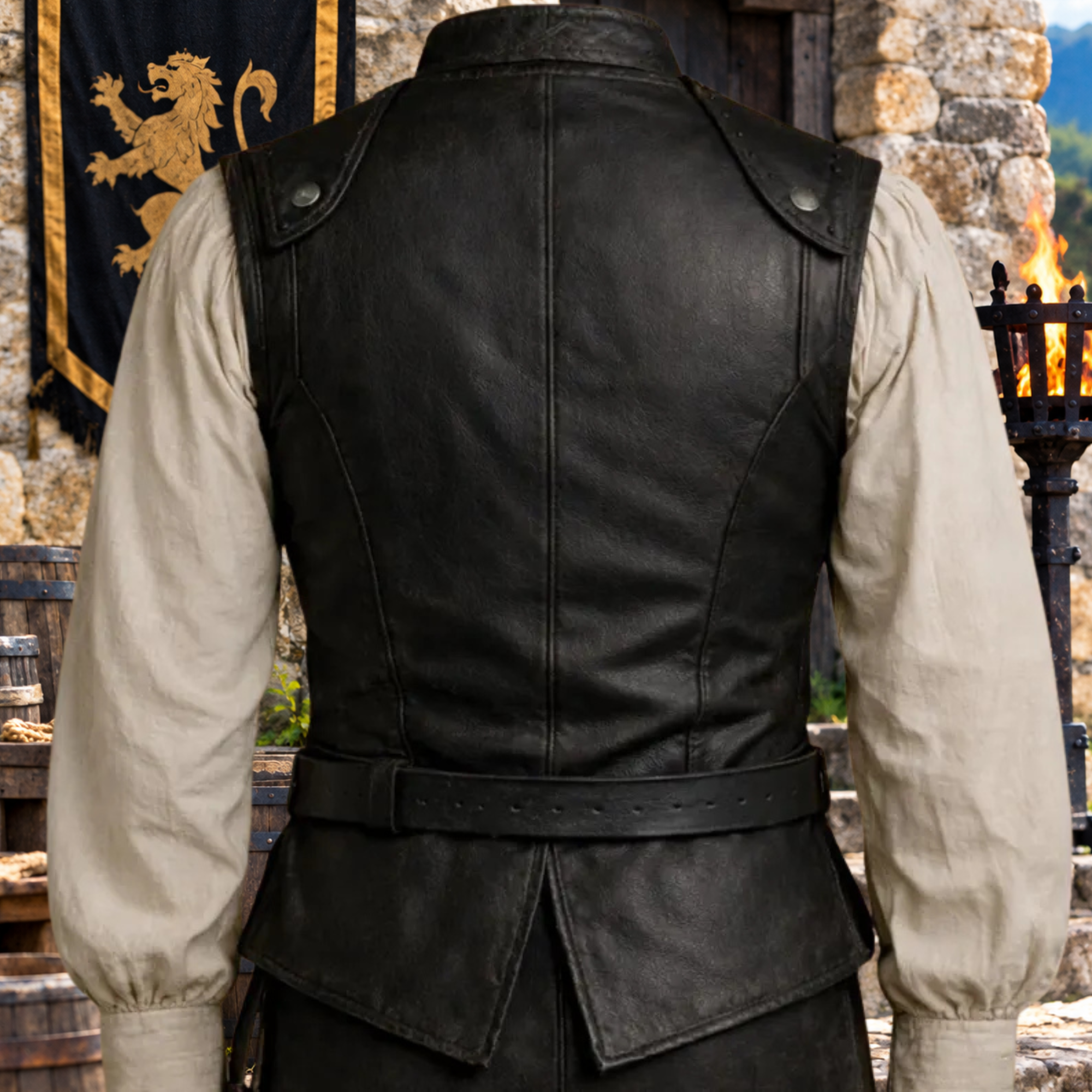 Men’s Vintage Brown Leather Medieval Lace-Up Vest