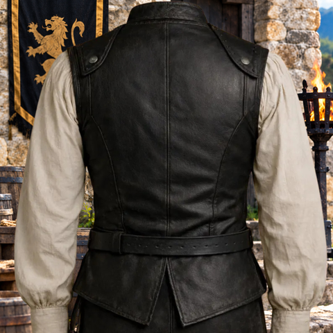 Men’s Vintage Brown Leather Medieval Lace-Up Vest