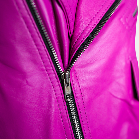 Womens Classy Belted Hot Pink Leather Jacket