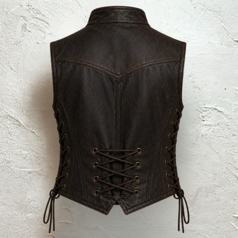 Men's Black Leather Vest Vintage Military - Pirate Double Button Waistcoat