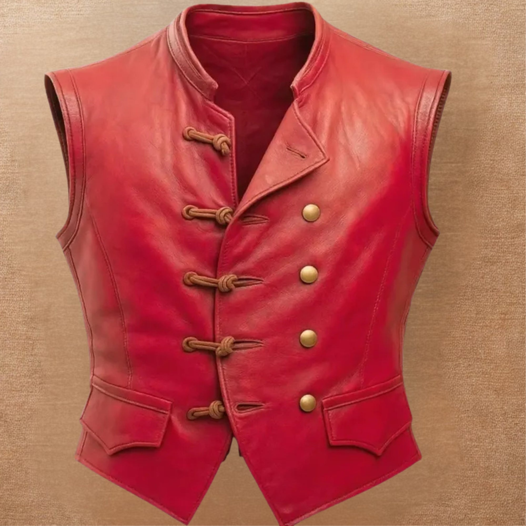 Men's Vintage Brown Leather Vest | Pirate Toggle Waistcoat | Treven Leather