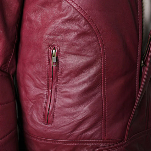 Jade Mens Maroon Zip-Up Bomber Leather Jacket