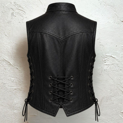 Men's Black Leather Vest Vintage Military - Pirate Double Button Waistcoat