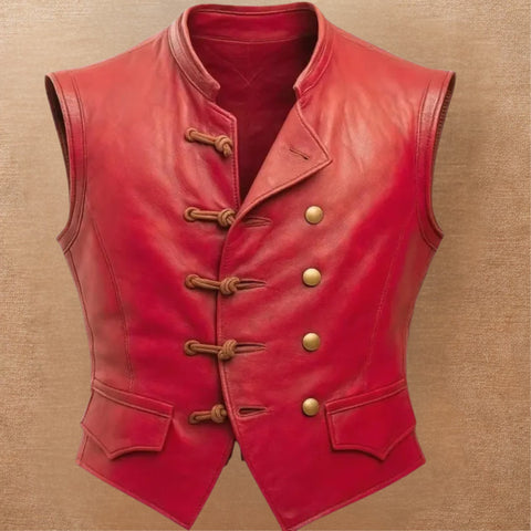 Men's Vintage Brown Leather Vest | Pirate Toggle Waistcoat | Treven Leather