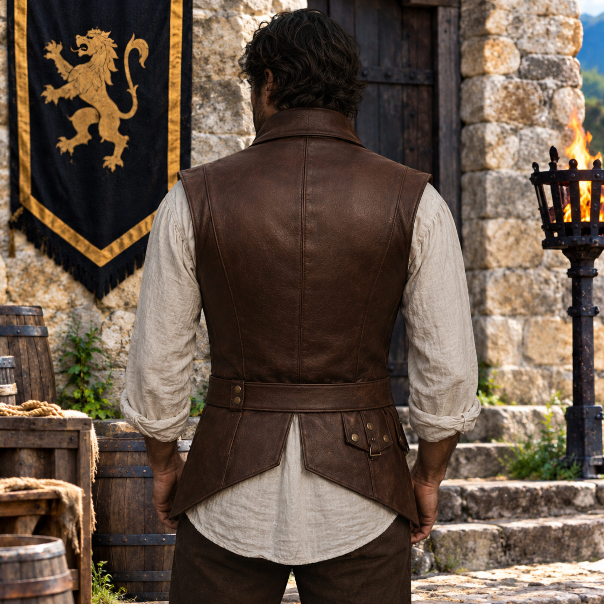Men’s Vintage Brown Leather Vest – Medieval Renaissance Steampunk Waistcoat | Treven Leather