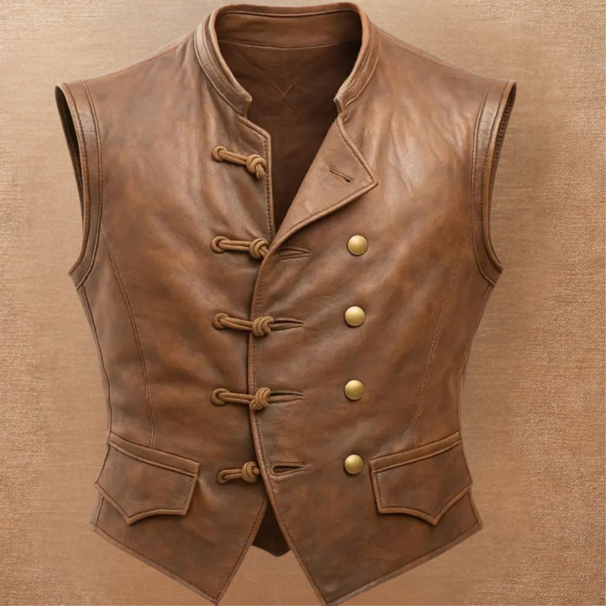 Men's Vintage Brown Leather Vest | Pirate Toggle Waistcoat | Treven Leather