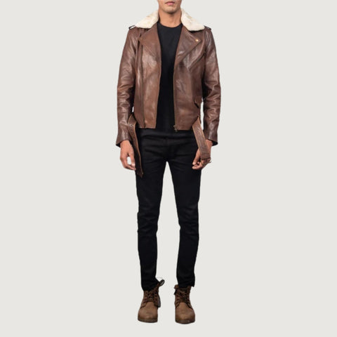 Furton Brown Leather Biker Jacket
