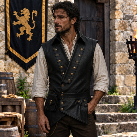 Men’s Vintage Brown Leather Vest – Medieval Renaissance Steampunk Waistcoat | Treven Leather