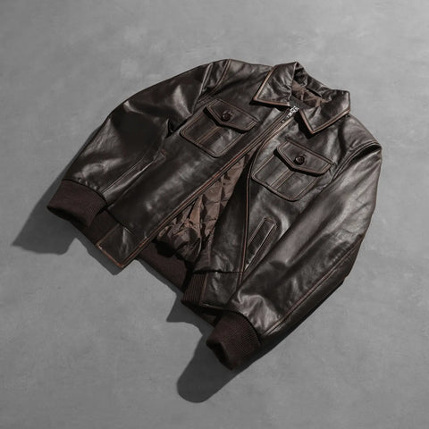 [FS] Aaron Brown Leather Bomber Jacket