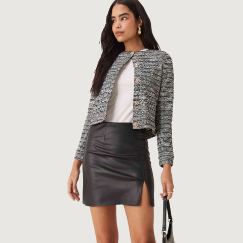 Knotique Faux Leather Mini Skirt in Black