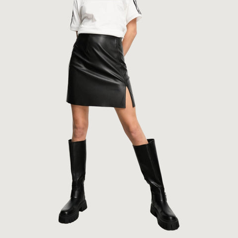 Sleek Slit Faux Leather Mini Skirt