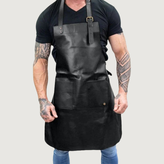 Double Pocket Leather Apron - Black
