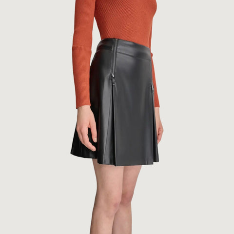 Luxe Pleat Faux Leather Mini Skirt