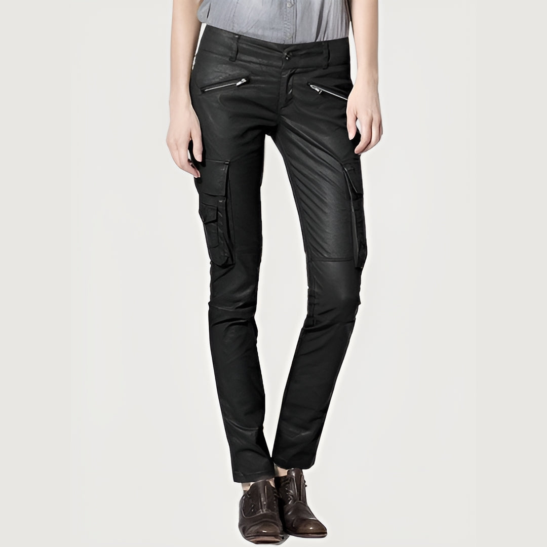 SKINNY BLACK CARGO LEATHER PANTS