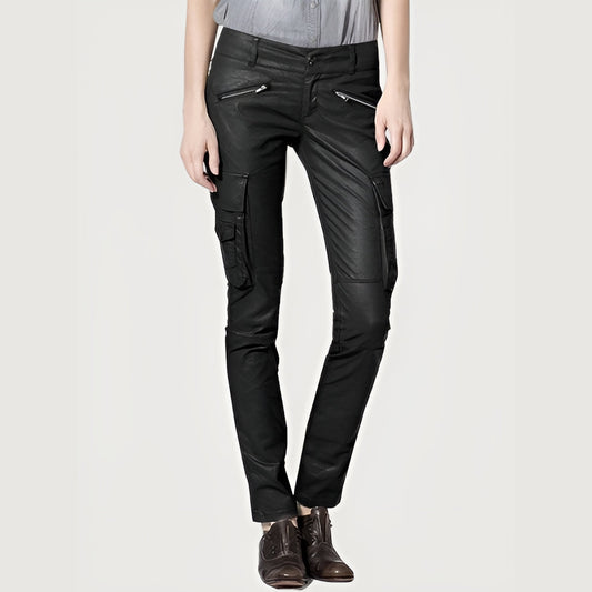 SKINNY BLACK CARGO LEATHER PANTS