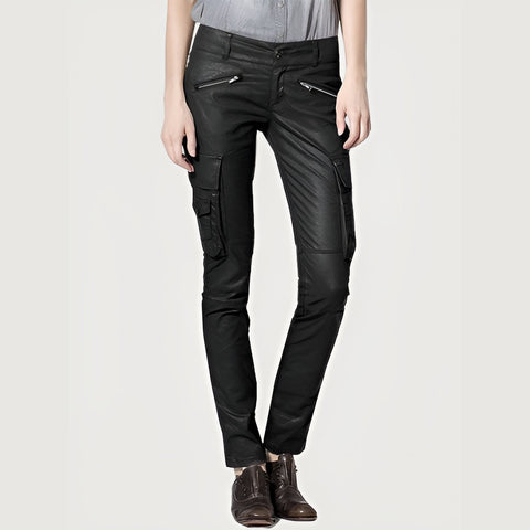 SKINNY BLACK CARGO LEATHER PANTS