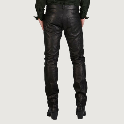 Buttoned Men Leather Pants
