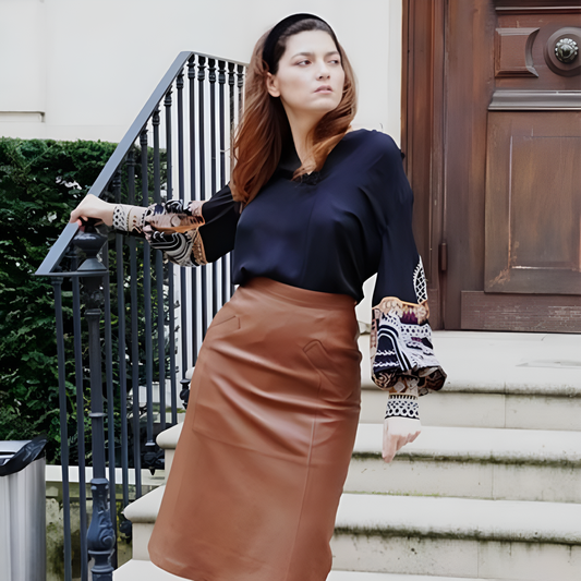 Long Waisted Blanca Blanco Leather Skirt