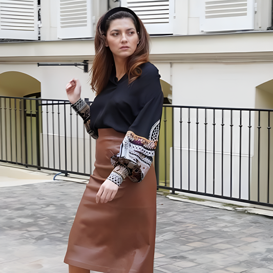 Long Waisted Blanca Blanco Leather Skirt